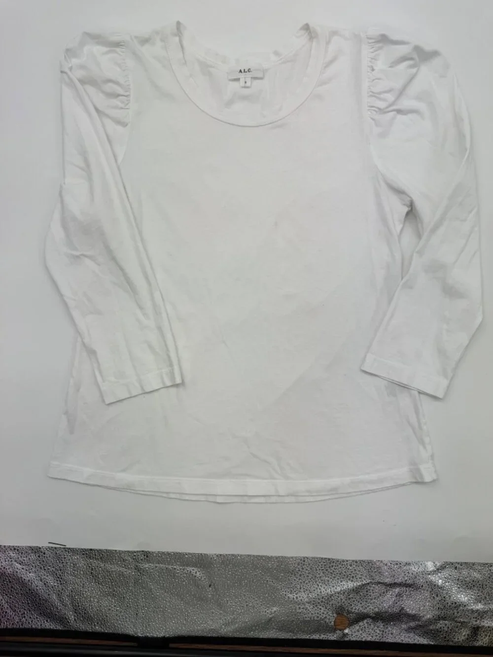 A.L.C. Bella White Cotton Puff Shoulder Long Sleeve Top Size S
